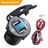 Dual USB Charger Socket Power Outlet with Digital Voltmeter QC 3.0 + 5v/1.5A Dual USB Port with LED Voltage Meter Display for 12V/24V Marine Car Motorcycle,Motorcycle Accessories