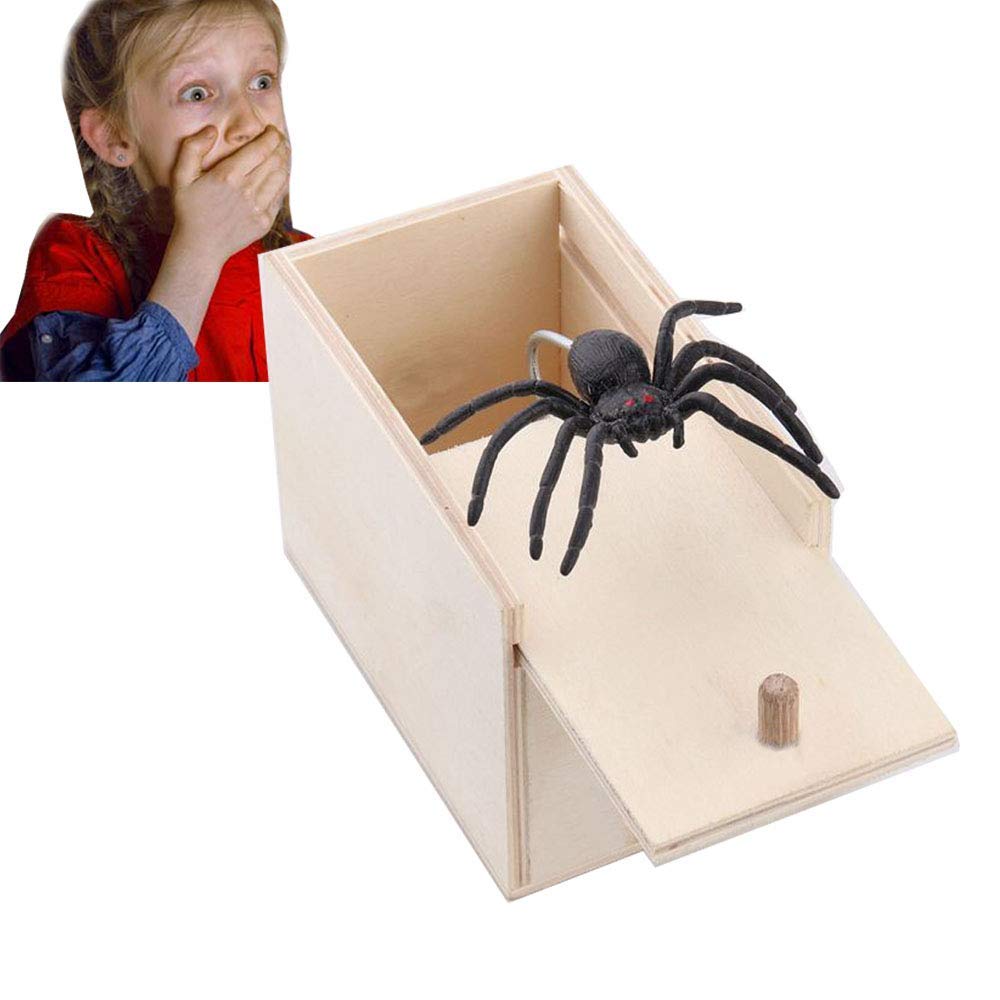 Lake Spider prank box, prank scare box, wooden tricky panic box, April Fools Day fun funny scary small wooden box surprise practical joke party gift (1 packs)