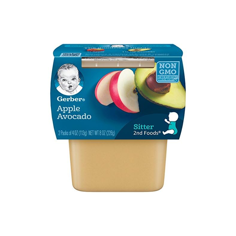 Gerber 2nd Foods, Apple Avocado Pureed Baby Food, 4 Ounce Tubs, 2 Count (Pack of 8)
