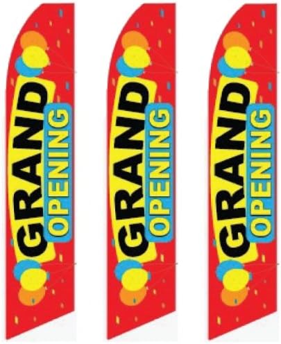 3 (three) Pack Tall Swooper Flags Multi-Color with Balloons GRAND OPENING