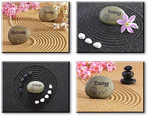 Zen Wall Art for Bedroom, Meditation Energy Harmony Word Stone Sand Canvas Prints Decor, Spa Massage Treatment Pictures (Waterproof Artwork, Bracket Mounted Ready Hanging, 1" Thick)