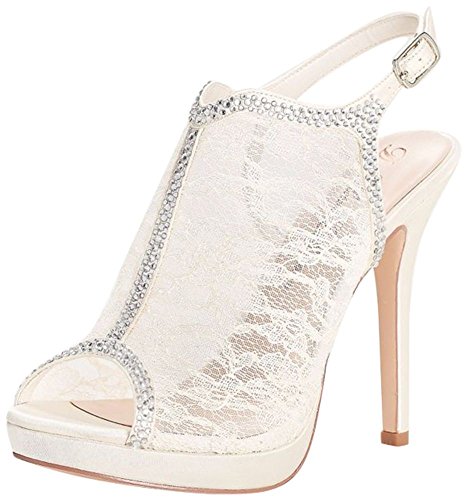 Lace Slingback Platform Sandal Style MARNA52X, Ivory, 7