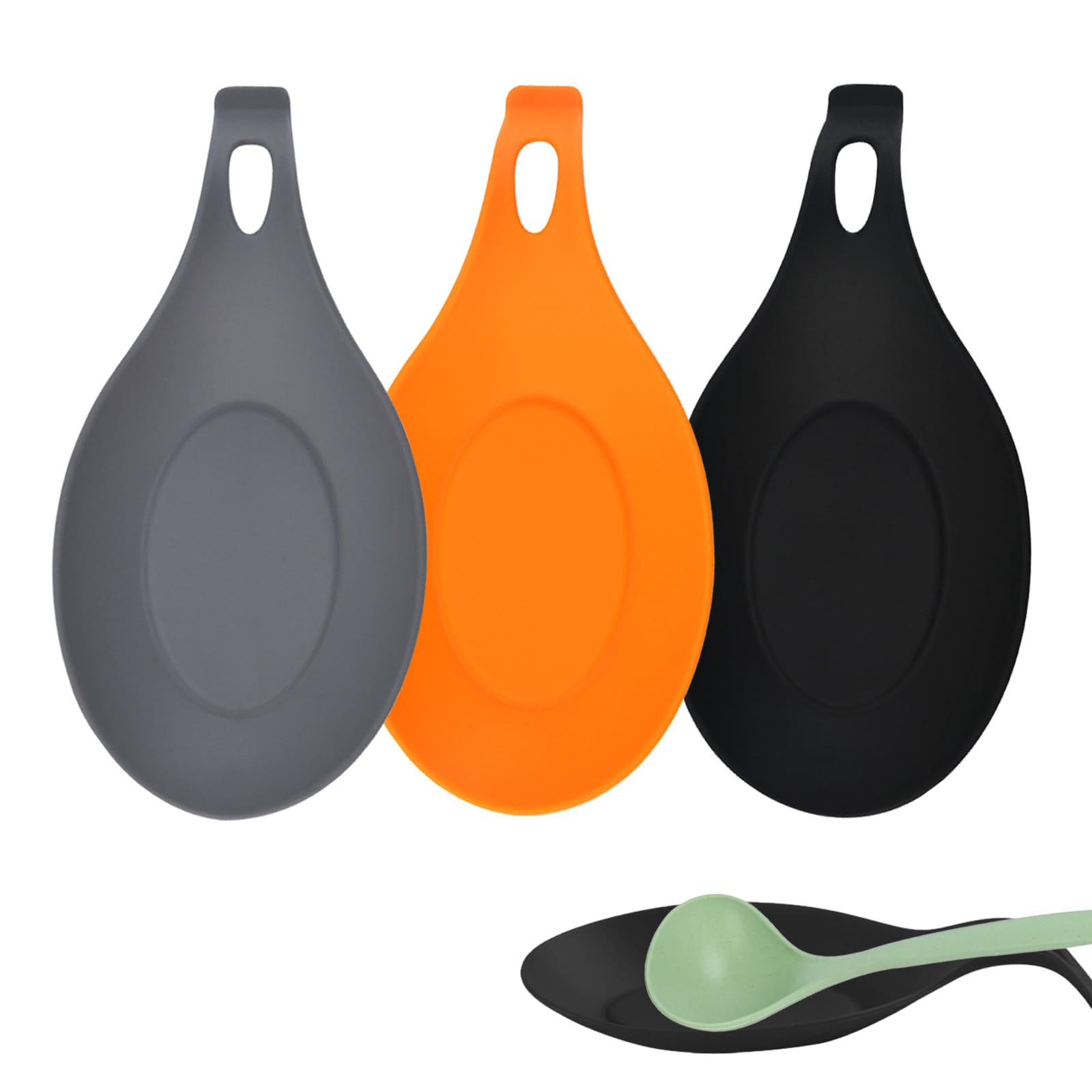 KASESSS 3 Pcs Silicone Spoon Rest, Soft Spoon Rest Kitchen, Hangable Tea Spoon Holder Household Utensil Rest Heat Resistant Spoon Rests for Spatulas Spoons Brushes Cookware Kitchen Gadgets