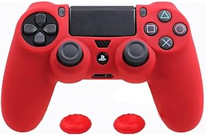 ZOMTOP Silicone PS4 Controller Case: A Second Skin for Your Gamepad - Soft, Anti-Slip, Shockproof - Original Color with Grips and Caps(Red)