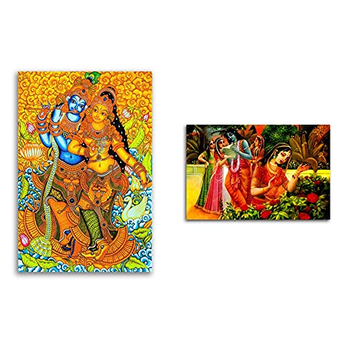 Tamatina Kerala Radha Krishna + Krishna with Gopiya Paintings (Set of 2)