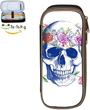 PenStar-Skull Gentleman Large Capacity Pen Bag Canvas Pencil Case Stationary Box Double Zipper For Children-Black