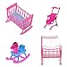 MonkeyJack Pink Baby Cot Bed + Rocking Bed + Baby Stroller + Rocking Horse Nursery Room Accessory for 10cm/3.94inch Dolls