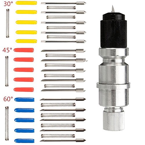 LGDehome CB09 Graphtec Blade Holder Base with 15pcs Precision Cutting Blades Cutting Plotter Vinyl Cutter Silhouette Cameo(1xBlade Holder+15pcs 30/45/60 Degree Blades with 15x Spring+15xBlade Cover)