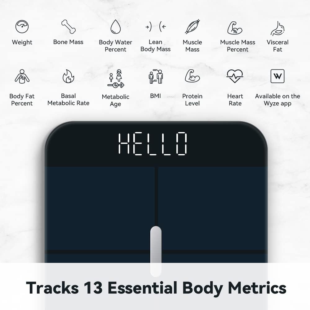 Wyze Smart Scale X - Digital Bathroom Scale for Body Weight, BMI, Body Fat, Muscle Mass, Heart Rate Monitor | Sync with Health Apps | Body Composition Analyzer for People, Baby & Pet, 400 lbs (Black)