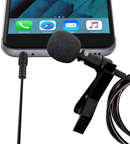 Lavalier Lapel Microphone Clip-on Omnidirectional Condenser Mic for Apple iPhone, iPad, iPod Touch, Samsung Android and Windows Smartphones. Perfect for Youtube Podcasting (Black)