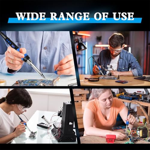 MIKUER Soldering Iron Kit,80W LED Digital Soldering Iron,Portable Soldering Tool Set,Includes 5 Soldering Tips,Solder,Desoldering Pump,Stand,Sponge,Suitable for Welding Circuit Board,Electrical Repair