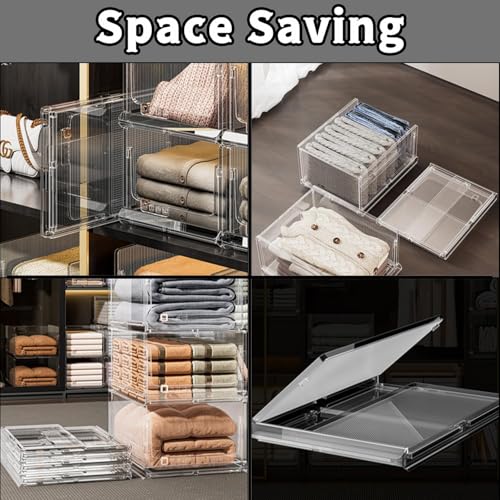 Jorunb Neutral Style Wardrobe Organizer Plastic Storage Bin Sweater Drawer Shelf Storage Container for Cupboard Kitchen Bathroom Office Bedroom (Transparent, Small 03)