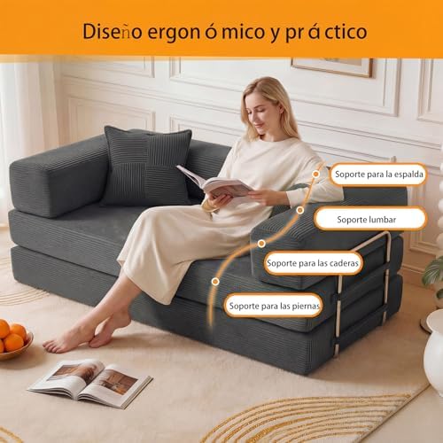 Sofá-cama de 2 lugares de 160cm com espuma e molas para a sala de estar, cinzento