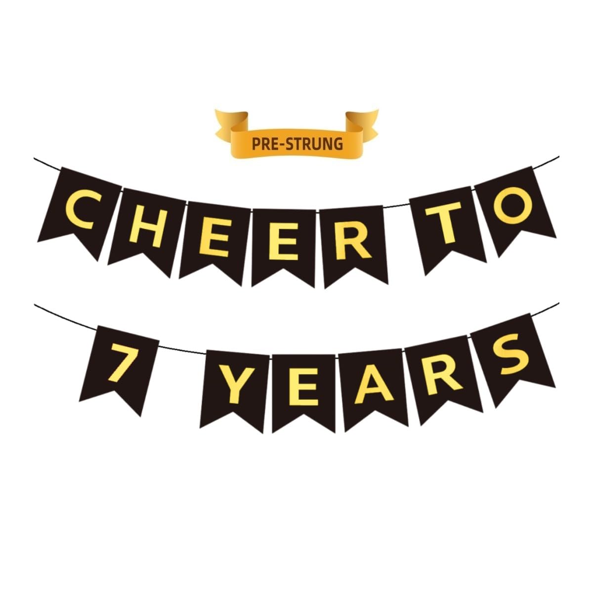 Photo 1 of CHEERS TO 7 YEARS Banner, Pre-Strung, Black Gold 7th Birthday and Anniversary Party Decorations, Happy 7th Birthday Banner, Seven Anniversary Party Banner, 7 Year Old Blessed & Loved Banner