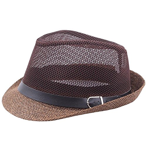 Classic Natural Fedora Straw Hat - Different Color Band Available (Coffee)