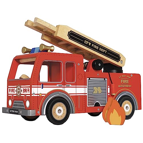 Le Toy Van Cars & Construction Collection Wooden Fire Engine Set Premium Wooden Toys for Kids Ages 3 Years & Up, Multi