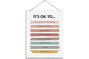 BQL Inspirational Wall Decor, Decorative Hanging Wood Signs, Home and Therapy Office Decor, Mental Health Sign, Feelings Sign, Motivational Wall Decor, It's OK Wall Sign, It's Okay to Make Mistakes