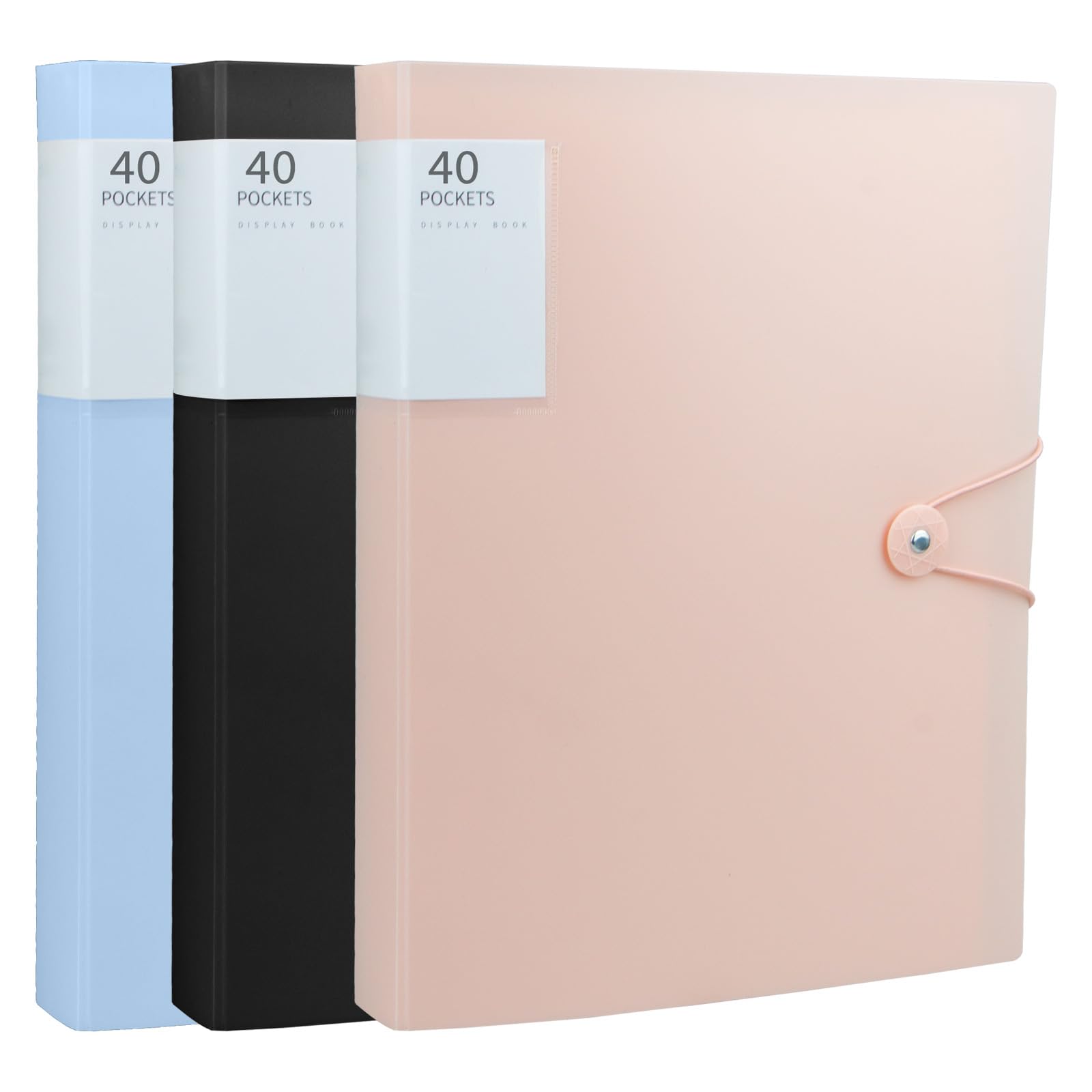 3 Pcs A4 Display Folders, 120 Pockets Display Book Folder with Plastic Sleeves and Safety Rope Presentation Folders Document Project Folder Individuals, Offices, Home（Black, Blue, Pink）
