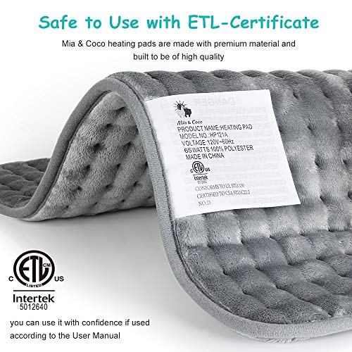 XL Electric Heating Pad for Back Pain with Auto Shut Off in 90 min, Dry Heat Only, 3 Heat Level Settings, 100% Soft Comfortable Polyester XL Extra Large King Size 12\