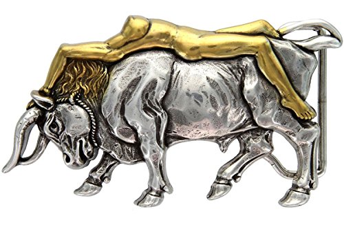 Italian Artisan: Antique Silver/Gold Lady Bull Belt Buckle