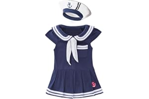 Dressy Daisy Baby Girls Sailor Costume Nautical Onesie Dress with Hat Navy Outfit Toddler Halloween Party