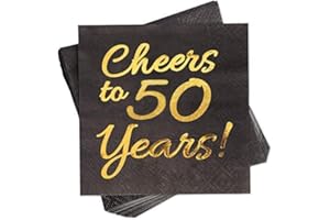 50th Birthday Decorations Men Women Party Supplies Cocktail Napkins Black 50 Pack,5"x 5" Folded,Cheers to 50 Years! (50)