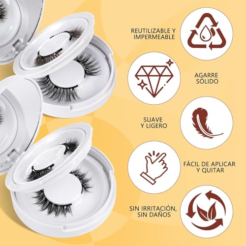 Pestañas magnéticas QUEWEL, 4 pares, reutilizables, con aplicador, sin pegamento, aspecto natural, fáciles de usar y quitar (MX-4-Pairs-CXJM-A01)