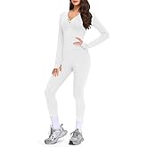 VUTRU Long Sleeve Jumpsuit for Women One Piece Fleece Romper Henley Collar Workout Bodycon Full Body Yoga Jumpsuits