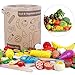32Pieces Play Food Toys Set Wooden Magnetic Fruits and Vegetables Cutting Kids Play Kitchen Accessories Kit for Toddlers Boys and Girls