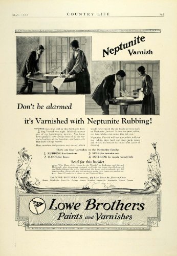 1923 Ad Lowe Paint Neptunite Rubbing Varnish Furniture Woodwork Household Chores - Original Print Ad