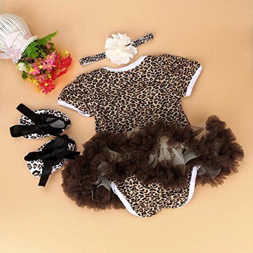 FEITONG 3pcs Baby Girls Leopard Print Romper Bodysuit +Headband+ Shoes Sets Clothes - Image 3