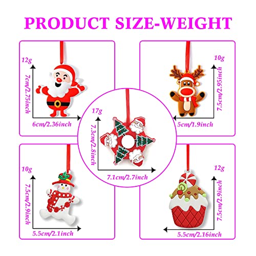 MRSUNGIRL 5 PCS Christmas Tree Decorations Set with Gift Box ,3 Inch Tall Santa Snowman Reindeer Fidget Spinner Hanging Charms for Holiday Party, Backpack Pendant and Kid\'s Gifts