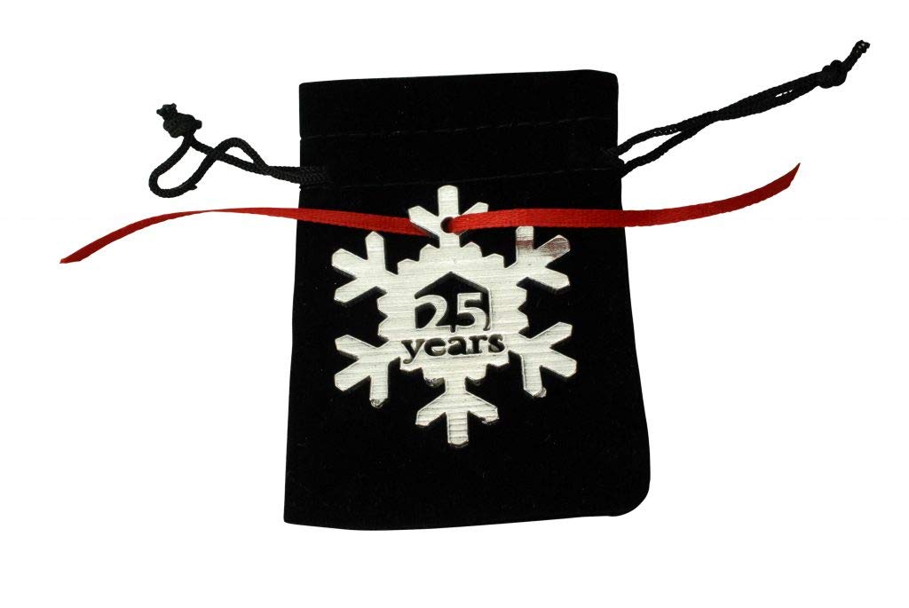 25 Years Cut Out Metal Snowflake Christmas Tree Hanging Decoration - 25th Wedding Anniversary