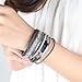 Jenia Women's Leather Cuff Bracelets Boho Bracelet Rope Wrap Bangle Wristband Rhinestone Handmade Jewelry for Kids Ladies Teens Girls Anniversary Gift - Grey