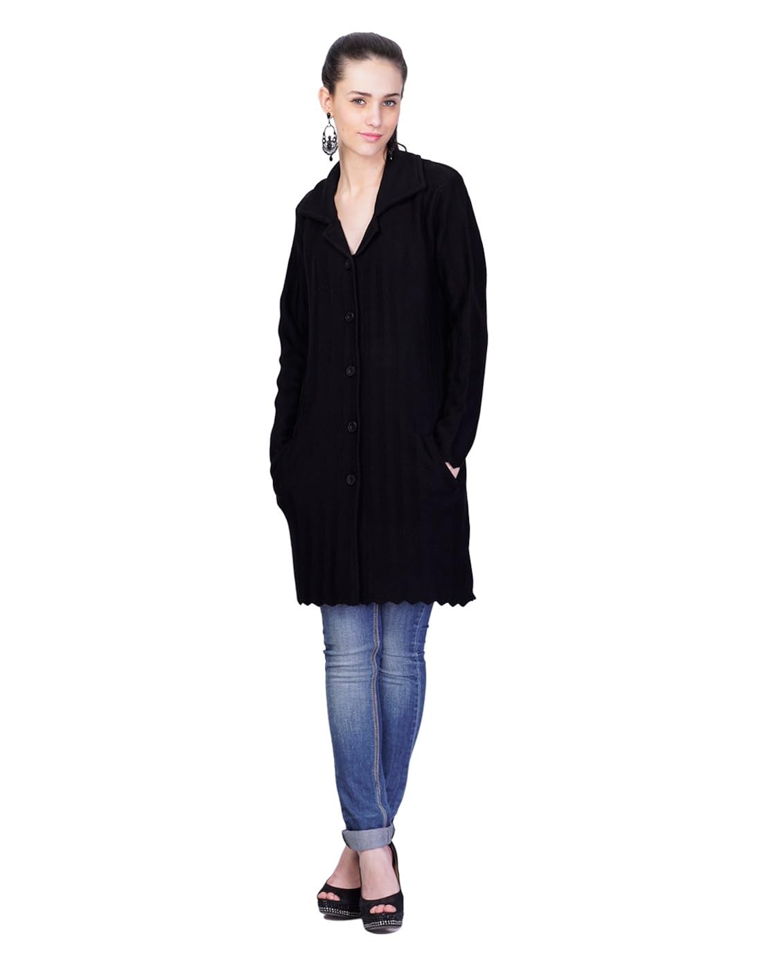 montrex black designer long coat for women