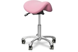 LIMKOMES Saddle Stool Tilting Available Ergonomic Swivel Stool Chair with Hydraulic Lifting Height Adjustable Rolling Stool for Office Desk Clinic Dentist Spa-Soft Pink