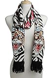 Ed Hardy Womens Flag Tiger Knit Scarf -Oyster/Black