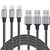 YOKERSU iPhone Charger, 3PACK 6Feet Extra Long Nylon Braided Charging Cable Cord Lightning to USB Cable Charger Compatible with iPhone X/8/7/6/6s/plus/5s/5c/5, iPad, iPod (Carbon Gray)