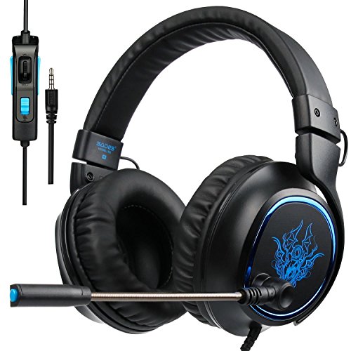 Sades R5 Stereo Gaming Headset Headband Over-Ear Noise-isolating Headphones with Mic Volume-control Deep Bass for PC Computers/Mac/Laptop/New Xbox One/PS4/Tablet/Phones