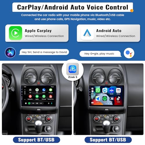 SIXWIN 2GB+64GB Android 13 Car Radio for Nissan Qashqai J10 2006-2016 with CarPlay/Android Car, HD 9 Inch Touchscreen Screen Navigator with WiFi RDS FM USB Bluetooth Mirror Link Steering Wheel Controls