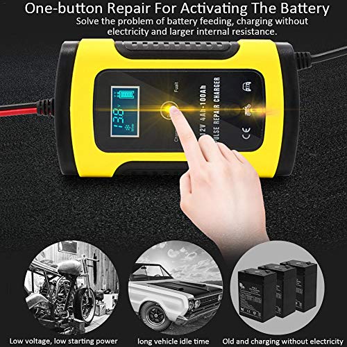 Labyrinen 12V 6A Motorcycle Automotive Battery Charger Maintainer with Intelligent Digital Display, Fully Intelligent Universal Repair Type Lead Acid Storage Charger