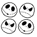 Jack Skellington Face Head Expressions Nightmare Before Christmas Disney Movie Auto Car Truck SUV Vehicle Garage Home Office Wall Decal Sticker - 4pc Stick Onz