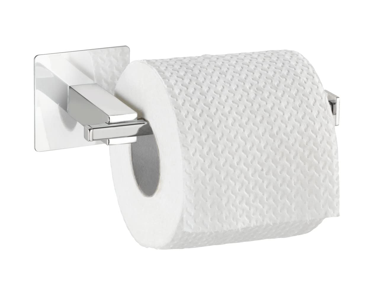 Wenko Turbo-Loc® Quadro Stainless Steel Toilet Roll Holder without Lid - No Drilling Required, Stainless Steel, Chrome, Silver, 16,5 x 6,5 x 7 cm