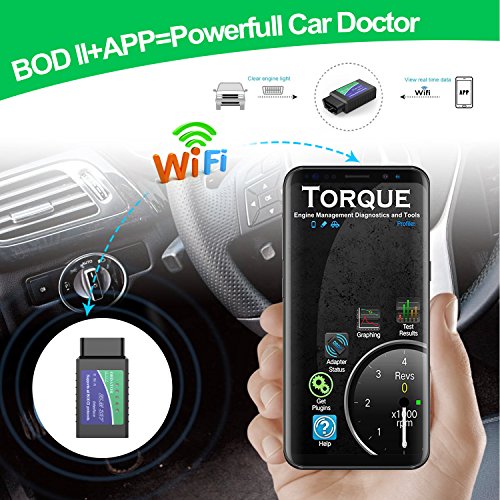 obdator Car WiFi OBD2 Scanner OBDII Scan Code Reader Adapter Check Engine Light Diagnostic Tool iOS & Android Work App in CarDoc, OBD DashCommand, Torque