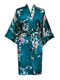 Old Shanghai Women's Kimono Short Robe - Peacock & Blossoms