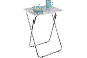 Home Basics TT41422 Multi-Purpose Sturdy and Durable Decorative Cocktails TV Folding Table Tray Desk Bedside Laptop Snacks White Marble, 15 in x 19 in x 26 in