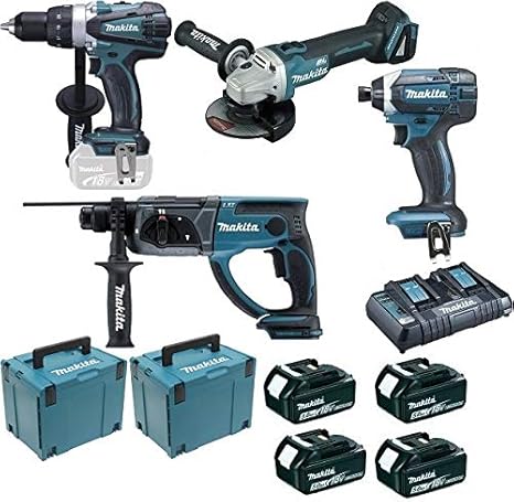 Pack Pro Makita 18v 5ah Perceuse Visseuse 91nm Ddf458 Meuleuse D Angle 125mm Dga504 Perforateur 2j Dhr202 Visseuse A Chocs 165nm Dtd152 4 Batteries 18v 5ah Li Ion 2 Makpac Amazon Fr Bricolage