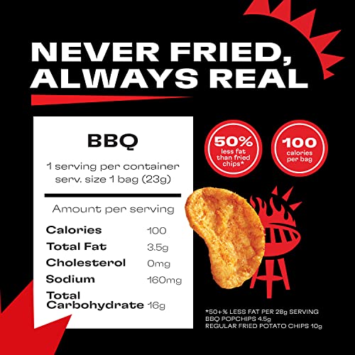 Popchips Potato Chips, BBQ, 12ct Single Serve 0.8oz Bags, LowCalorie