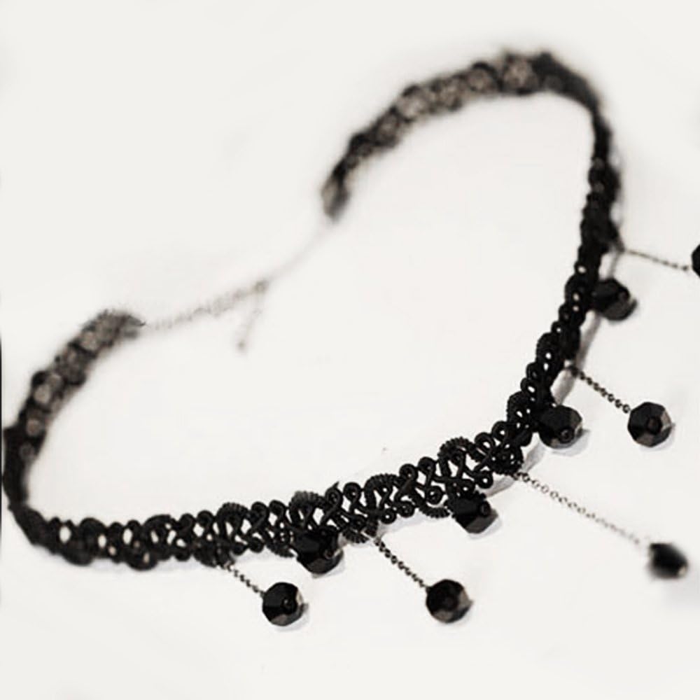 3GARDEN Retro Lace Woven Black Crystal Necklace Tassel Drop Clavicle Chain
