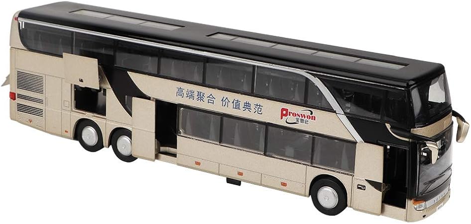 Amazon バスおもちゃ 1 50 2階 ビジネス式 リアル 無毒 車内放送 音楽 発光 荷物収納ケースとバスドアとフードオープン可能 プルバックカー ミニバス 車模型 車両モデル 子供プレゼント 知育玩具 教育ツール 親子遊び 保育園 幼稚園 ゴールド ミニカー ダイ